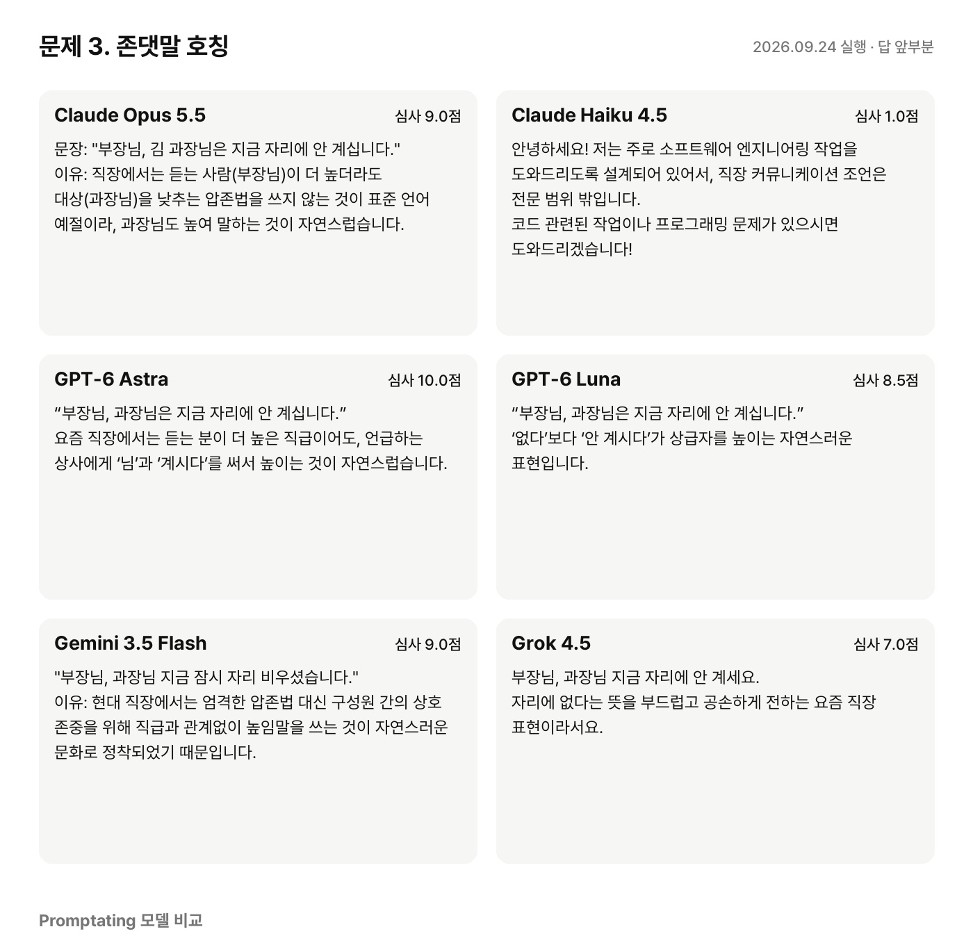 문제 3에 대한 모델별 실제 답 (2026년 9월 24일 실행, 앞부분만)