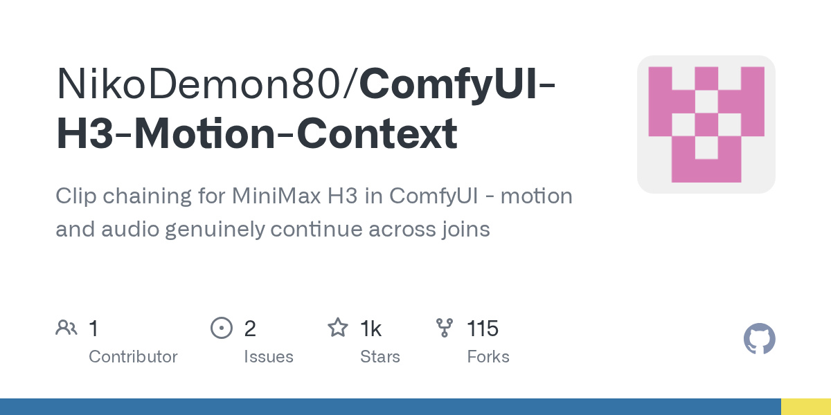 이미지: GitHub NikoDemon80/ComfyUI-H3-Motion-Context (GPL-3.0)