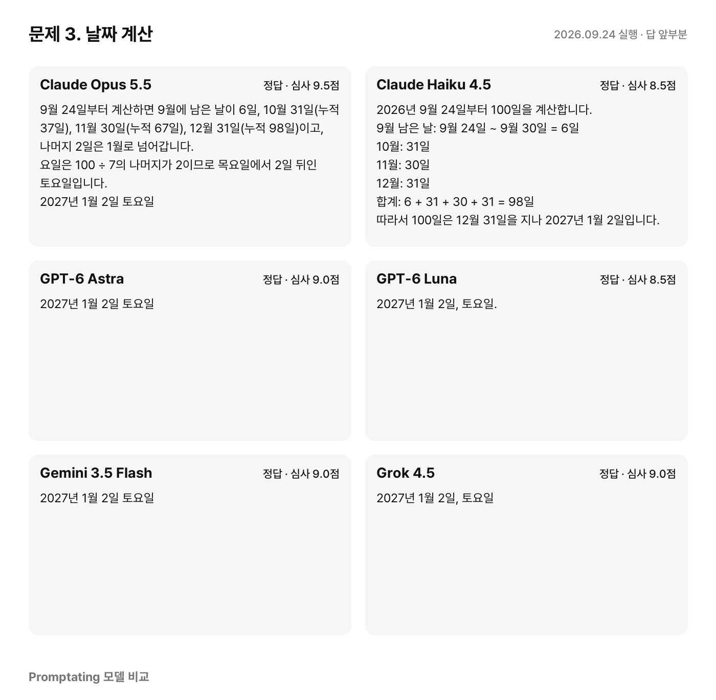 문제 3에 대한 모델별 실제 답 (2026년 9월 24일 실행, 앞부분만)